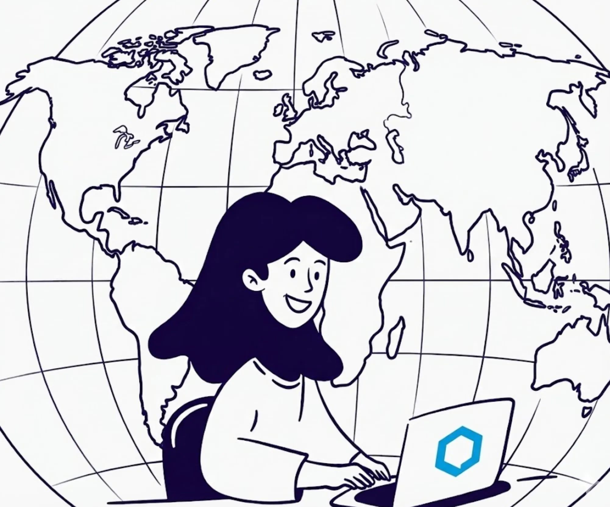 Ilustracja osoby pracującej na laptopie z logo Chainlink