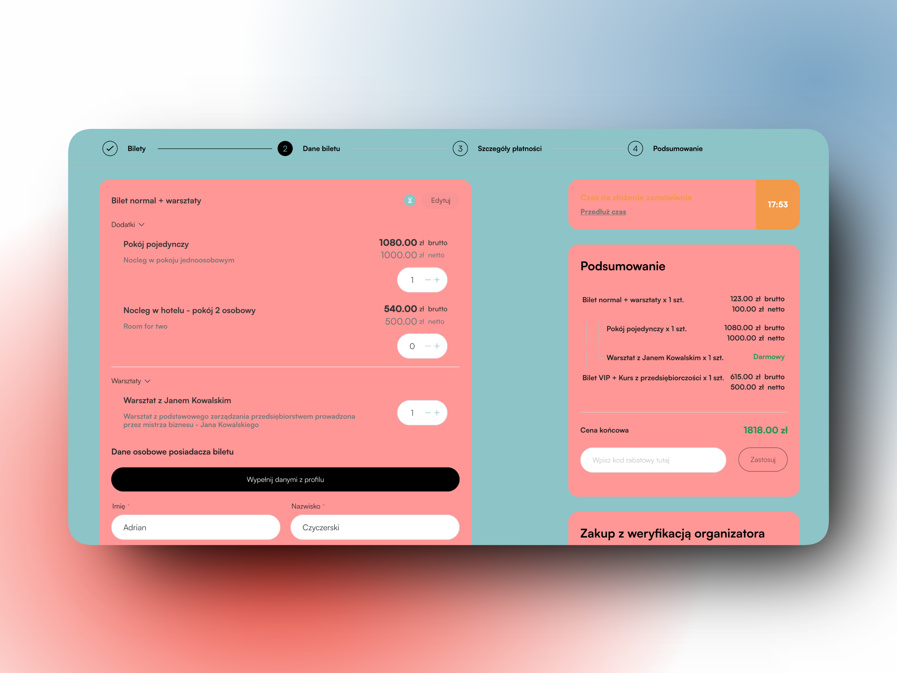 Purchase of add-ons and workshops tickets in the system