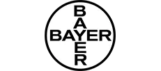Bayer logo in a white circle with black inscription.