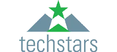 Techstars logo with a green star above a gray pyramid.