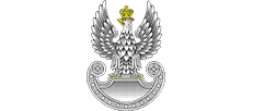 Polish Coat of Arms – a white eagle with a crown on its head, outstretched wings, and silver feathers, above a silvery ribbon.